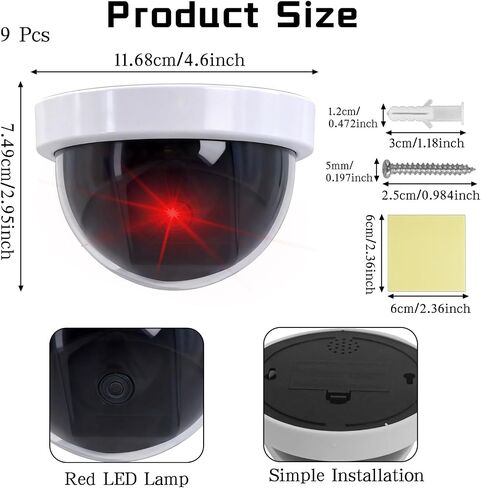 9 Pack Dummy Fake Camera CCTV Dome Fake Security, Wireless Surveillance Dummy CCTV, Flashing Red LED Light, with Screws Tape, White Decoy Camera, for Indoor Outdoor Home Business Premises in Kuwait