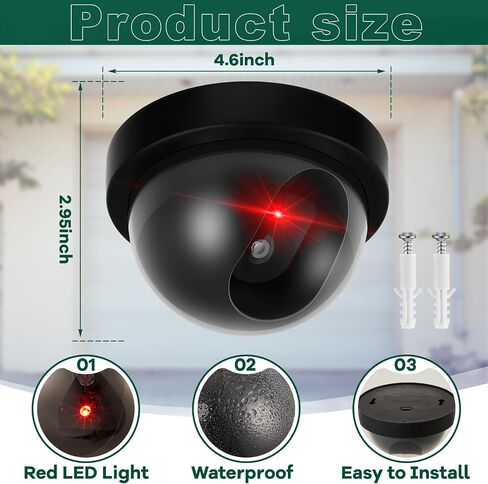Kanayu 4 Pack Dummy Fake Camera CCTV Dome Fake Security with Flashing Red LED Light Wireless Surveillance Dummy CCTV for Outside Decoy Camera with Screws Tape for Indoor Outdoor Home (Black) in Kuwait