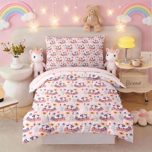 4 Pieces Toddler Comforter Set for Girls,Pink Tie Dye Toddler Bedding with Comforter Sheets and Pillowcase in Kuwait