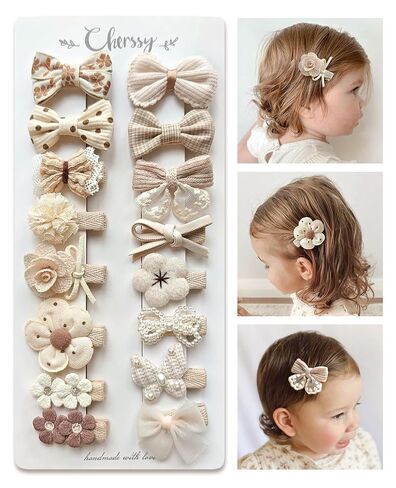 Cherssy Boutique Baby Hair Bow Clips, 16 Pcs Tiny Floral Baby Barrettes Fully Lined Alligator Clips, Handmade Hair Accessories for Infant Toddler Girl's Fine Hair in Kuwait