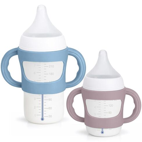 2 Pack Silicone Baby Bottle Handles for NUK 5oz & 8oz, Easy Grip Baby Bottle Holder for Baby Self Feeding, Fits NUK Simply Natural Baby Bottles, BPA Free - Blue+Purple in Kuwait