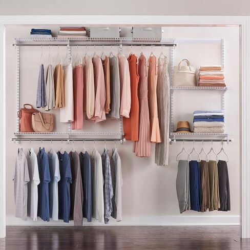 Rubbermaid Configurations Custom Closet Kit 4-8 Ft. Adjustable Metal Wire Shelving White Finish Expandable Organization System Hardware Included for Home Closet/Pantry/Laundry/Mudroom in Kuwait