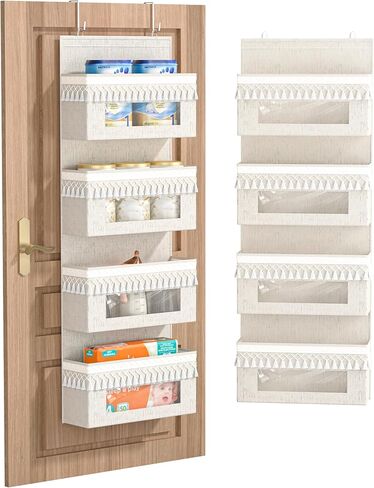 Aokeyee 5 Tier Over Door Organizer Nursery with Tassels and Clear Window | Boho Door Organizer Hanging | 65lb Behind The Door Storage | for Bedroom Bathroom in Kuwait