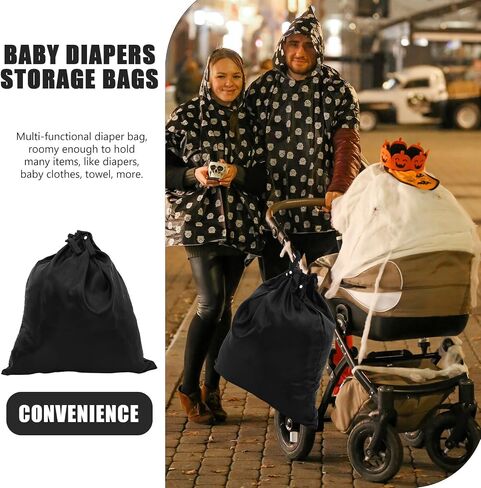 Waterproof Portable Diaper Storage Pouch for Babies Made of Sturdy Oxford Cloth with Handle Straps, Suitable for Hanging on Door Knobs or Towel Rods, Black Diaper Bag Pouch in Kuwait