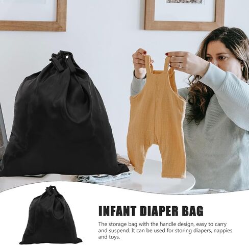 Waterproof Portable Diaper Storage Pouch for Babies Made of Sturdy Oxford Cloth with Handle Straps, Suitable for Hanging on Door Knobs or Towel Rods, Black Diaper Bag Pouch in Kuwait