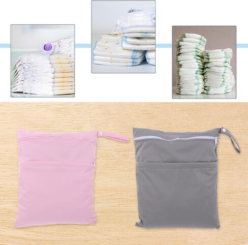 Tofficu 2pcs Diaper Storage Bags Waterproof Cloth Pouch with Two Zippered Pockets for Diaper Organization and Traveling Use in Kuwait
