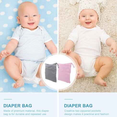 Tofficu 2pcs Diaper Storage Bags Waterproof Cloth Pouch with Two Zippered Pockets for Diaper Organization and Traveling Use in Kuwait