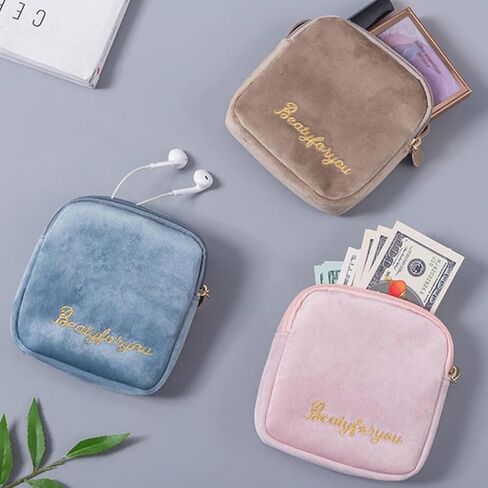 Portable Multi-purpose Sanitary Bag Women Storage with Towel for Large Capacity Lightweight Cotton Material Zippered Pouch and Suitable for Outdoor and Office Use in Kuwait
