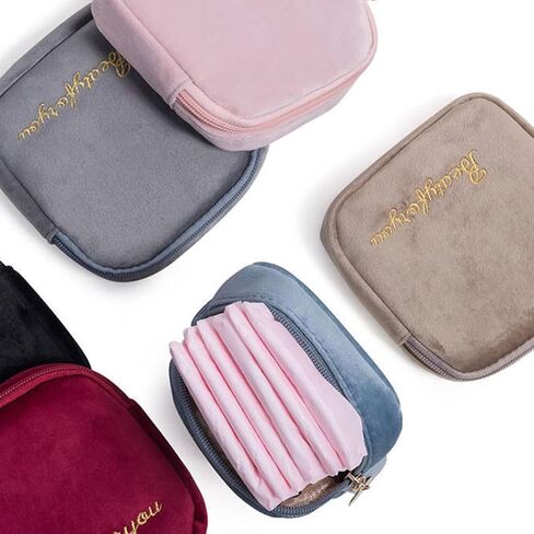 Portable Sanitary Napkin Storage Bag for Women with Large Capacity Cotton Material and Zipper Closure, Waterproof Multi-functional Pouch Suitable for Outdoor and Office Use in Kuwait