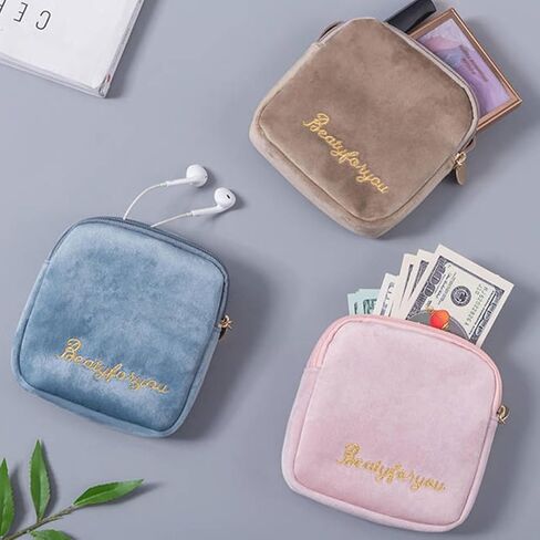 Portable Sanitary Napkin Storage Bag for Women with Large Capacity Cotton Material and Zipper Closure, Waterproof Multi-functional Pouch Suitable for Outdoor and Office Use in Kuwait