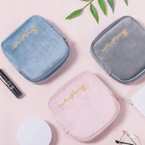Portable Sanitary Napkin Storage Bag for Women with Large Capacity Cotton Material and Zipper Closure, Waterproof Multi-functional Pouch Suitable for Outdoor and Office Use in Kuwait