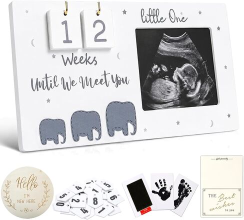 Sonogram Picture Frame with Baby Countdown Weeks, 4''x3'' Ultrasound Photo Frame Pregnancy Announcement for Expecting Parents/Grandparents Reveal, Baby Announcement Gifts for First Time Mom to Be in Kuwait