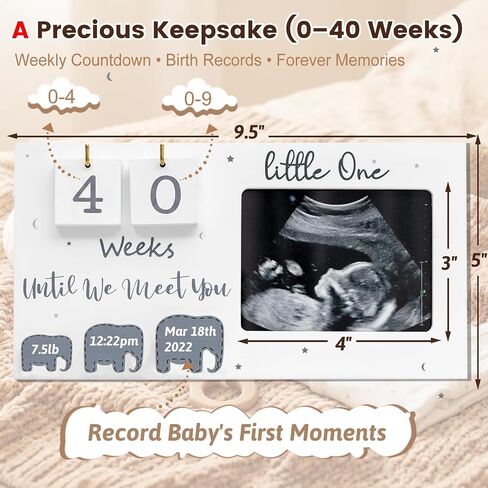 Sonogram Picture Frame with Baby Countdown Weeks, 4''x3'' Ultrasound Photo Frame Pregnancy Announcement for Expecting Parents/Grandparents Reveal, Baby Announcement Gifts for First Time Mom to Be in Kuwait