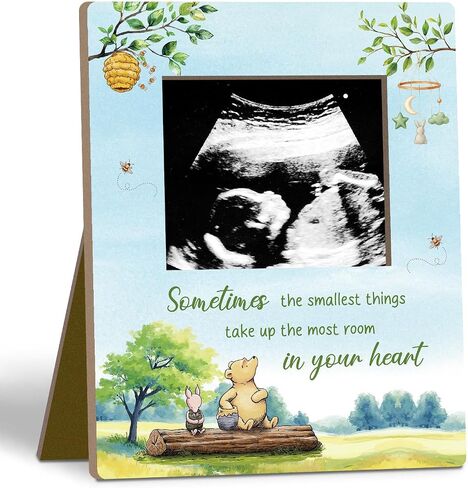 Green Winnie Baby Shower Sign Picture Frame, Honey Bear Winnie Sonogram Picture Frame, Classic Pooh Ultrasound Photo Frames, Gender Reveal Gifts Pregnancy Milestone Keepsake - 4.3 * 5.3 IN Photos/01 in Kuwait