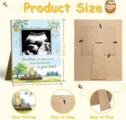Green Winnie Baby Shower Sign Picture Frame, Honey Bear Winnie Sonogram Picture Frame, Classic Pooh Ultrasound Photo Frames, Gender Reveal Gifts Pregnancy Milestone Keepsake - 4.3 * 5.3 IN Photos/01 in Kuwait