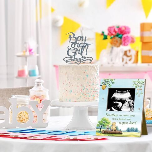 Green Winnie Baby Shower Sign Picture Frame, Honey Bear Winnie Sonogram Picture Frame, Classic Pooh Ultrasound Photo Frames, Gender Reveal Gifts Pregnancy Milestone Keepsake - 4.3 * 5.3 IN Photos/01 in Kuwait