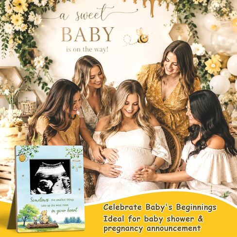 Green Winnie Baby Shower Sign Picture Frame, Honey Bear Winnie Sonogram Picture Frame, Classic Pooh Ultrasound Photo Frames, Gender Reveal Gifts Pregnancy Milestone Keepsake - 4.3 * 5.3 IN Photos/01 in Kuwait