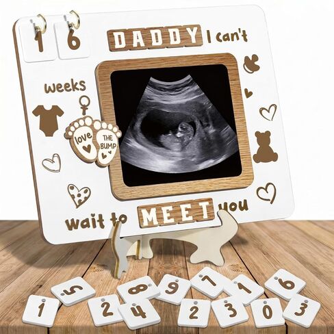 Qunclay Fathers Day New Dad Gifts Ultrasound Sonogram Picture Frame with Baby Countdown Weeks Hi Daddy I I Can't Wait to Meet You Pregnancy Announcement Sign for Expecting Father Dad to Be Gifts in Kuwait
