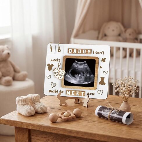 Qunclay Fathers Day New Dad Gifts Ultrasound Sonogram Picture Frame with Baby Countdown Weeks Hi Daddy I I Can't Wait to Meet You Pregnancy Announcement Sign for Expecting Father Dad to Be Gifts in Kuwait