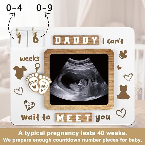 Qunclay Fathers Day New Dad Gifts Ultrasound Sonogram Picture Frame with Baby Countdown Weeks Hi Daddy I I Can't Wait to Meet You Pregnancy Announcement Sign for Expecting Father Dad to Be Gifts in Kuwait