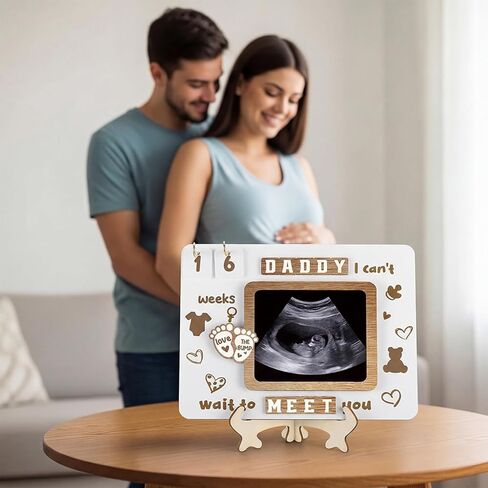 Qunclay Fathers Day New Dad Gifts Ultrasound Sonogram Picture Frame with Baby Countdown Weeks Hi Daddy I I Can't Wait to Meet You Pregnancy Announcement Sign for Expecting Father Dad to Be Gifts in Kuwait