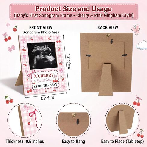 Mifoci Cherry Bow Baby Shower Decorations Pink Bow Baby Shower Sign Picture Frame Ultrasound Photo Frames Cherry Party Decor for Gender Reveal Party Pregnancy Milestone Keepsake in Kuwait