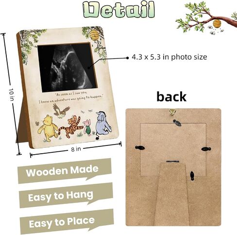 Winnie Ultrasound Picture Frame Baby Shower Decorations Wooden Pregnancy Keepsake Milestone Table Sign Gifts For Gender Reveal Nursery Room Decor in Kuwait