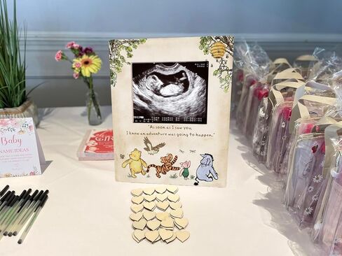 Winnie Ultrasound Picture Frame Baby Shower Decorations Wooden Pregnancy Keepsake Milestone Table Sign Gifts For Gender Reveal Nursery Room Decor in Kuwait