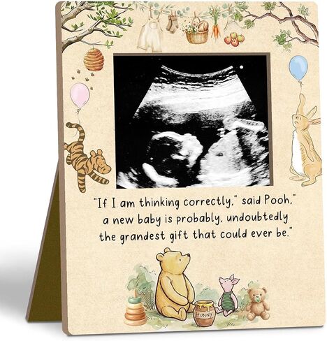 Classic Winnie Baby Shower Sign Picture Frame, Honey Bear Winnie Sonogram Picture Frame, Classic Pooh Ultrasound Photo Frames, Gender Reveal Gifts Pregnancy Milestone Keepsake - 4.3 * 5.3 IN Photos/02 in Kuwait