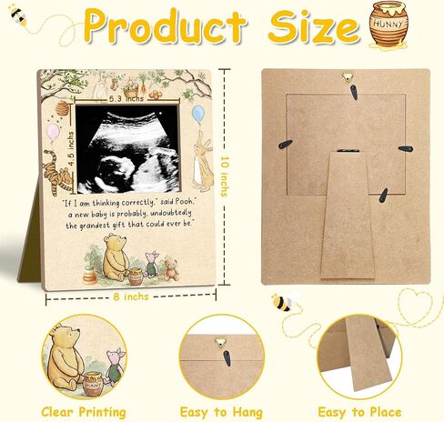 Classic Winnie Baby Shower Sign Picture Frame, Honey Bear Winnie Sonogram Picture Frame, Classic Pooh Ultrasound Photo Frames, Gender Reveal Gifts Pregnancy Milestone Keepsake - 4.3 * 5.3 IN Photos/02 in Kuwait