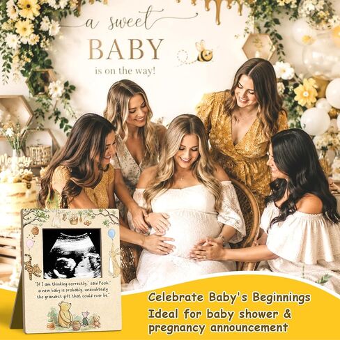 Classic Winnie Baby Shower Sign Picture Frame, Honey Bear Winnie Sonogram Picture Frame, Classic Pooh Ultrasound Photo Frames, Gender Reveal Gifts Pregnancy Milestone Keepsake - 4.3 * 5.3 IN Photos/02 in Kuwait