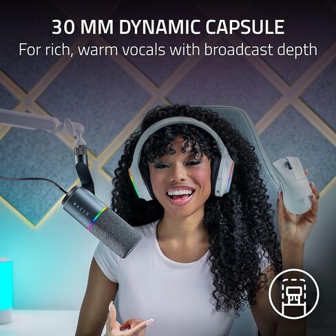 Razer Seiren V3 Pro Microphone — Dynamic USB Type C & XLR Streaming Mic, 32-bit Float Support, Built-in Audio DSP, AI Noise Removal, Shock Absorber & Pop Filter, Chroma RGB Lighting Ring — Black in Kuwait