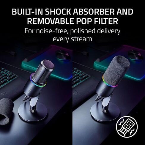 Razer Seiren V3 Pro Microphone — Dynamic USB Type C & XLR Streaming Mic, 32-bit Float Support, Built-in Audio DSP, AI Noise Removal, Shock Absorber & Pop Filter, Chroma RGB Lighting Ring — Black in Kuwait