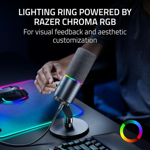 Razer Seiren V3 Pro Microphone — Dynamic USB Type C & XLR Streaming Mic, 32-bit Float Support, Built-in Audio DSP, AI Noise Removal, Shock Absorber & Pop Filter, Chroma RGB Lighting Ring — Black in Kuwait