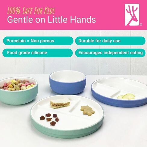 Elk and Friends Kids Porcelain Mealtime Bundle | 7.8" Plates & Bowls | 8 Pcs | Microwave & Dishwasher Safe in Kuwait
