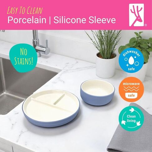 Elk and Friends Kids Porcelain Mealtime Bundle | 7.8" Plates & Bowls | 8 Pcs | Microwave & Dishwasher Safe in Kuwait