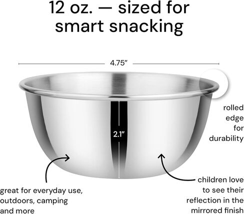 Ahimsa Essentials Stainless Steel Kids Bowls Set of 4-12 oz, Non Toxic Snack Bowls, Pediatrician Designed, Unbreakable & Dishwasher Safe, Classic Silver in Kuwait