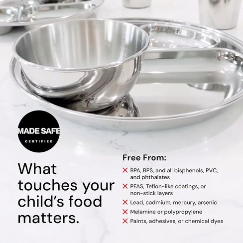 Ahimsa Essentials Stainless Steel Kids Bowls Set of 4-12 oz, Non Toxic Snack Bowls, Pediatrician Designed, Unbreakable & Dishwasher Safe, Classic Silver in Kuwait