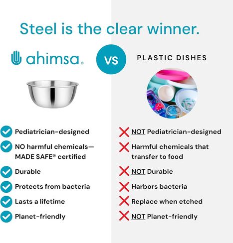 Ahimsa Essentials Stainless Steel Kids Bowls Set of 4-12 oz, Non Toxic Snack Bowls, Pediatrician Designed, Unbreakable & Dishwasher Safe, Classic Silver in Kuwait