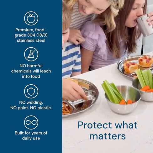 Ahimsa Essentials Stainless Steel Kids Bowls Set of 4-12 oz, Non Toxic Snack Bowls, Pediatrician Designed, Unbreakable & Dishwasher Safe, Classic Silver in Kuwait