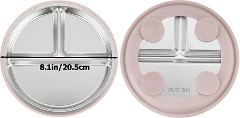 PandaEar 3 Pack Stainless Steel Toddler Plates with Suction, Divided Plates with Removable Silicone Sleeve for Babies & Toddlers（Pink/Green/Linen） in Kuwait