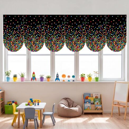 SmoothNovelty 6 Pcs School Classroom Curtains Back to Classroom Curtains Set Colorful Polka Dot Composition Window Cover for Kindergarten Daycare Primary Bedroom Playroom Room Decor 36"X24"(Black) in Kuwait