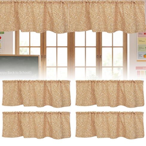 Hahafelt 4 Pcs Burlap Style School Classroom Valance Curtains 18 x 54 Inch Fabric Burlap Back to School Curtains Short Window Treatment for Kindergarten Daycare Primary Bedroom Playroom Room Decor in Kuwait