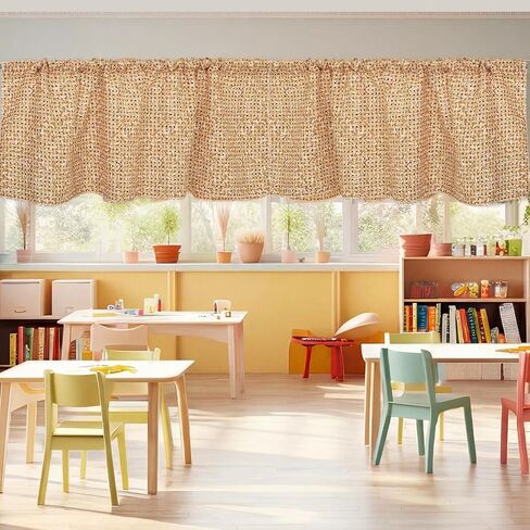 Hahafelt 4 Pcs Burlap Style School Classroom Valance Curtains 18 x 54 Inch Fabric Burlap Back to School Curtains Short Window Treatment for Kindergarten Daycare Primary Bedroom Playroom Room Decor in Kuwait