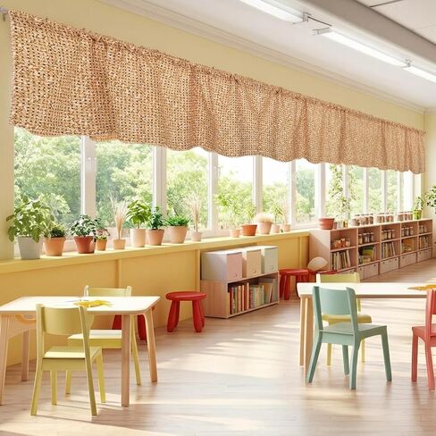 Hahafelt 4 Pcs Burlap Style School Classroom Valance Curtains 18 x 54 Inch Fabric Burlap Back to School Curtains Short Window Treatment for Kindergarten Daycare Primary Bedroom Playroom Room Decor in Kuwait