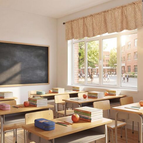 Hahafelt 4 Pcs Burlap Style School Classroom Valance Curtains 18 x 54 Inch Fabric Burlap Back to School Curtains Short Window Treatment for Kindergarten Daycare Primary Bedroom Playroom Room Decor in Kuwait