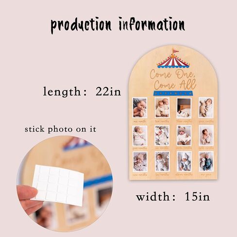 Wooden Carnival-Themed 1st Birthday Photo Board | Come One Come Aee 12-Month Growth Photo Frame, Perfect for Boys' and Girls' 1st Birthday Decorations, Wooden Frame in Kuwait