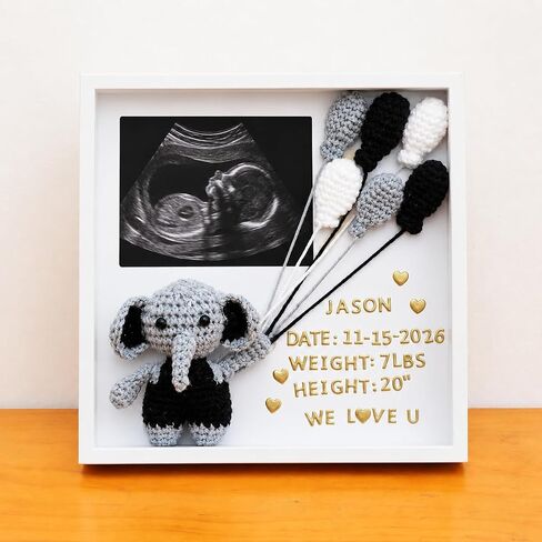 Personalized Baby Keepsake Frame with Crochet Rabbit & Balloons, DIY Wooden Frame for 4x5 Photo, Shower Gift for Expecting & New Moms, Baby Birth Announcement Nursery Decor in Kuwait