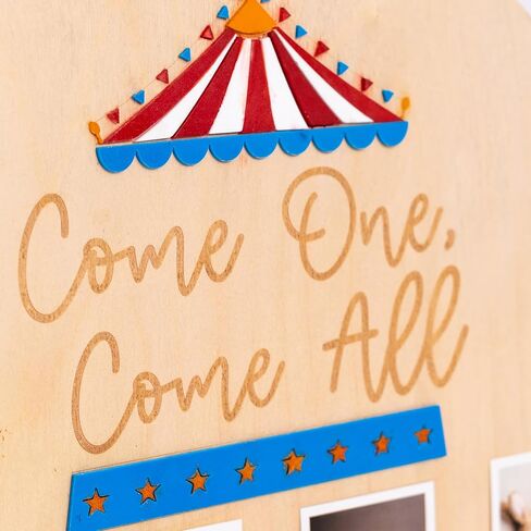 Wooden Carnival-Themed 1st Birthday Photo Board | Come One Come Aee 12-Month Growth Photo Frame, Perfect for Boys' and Girls' 1st Birthday Decorations, Wooden Frame in Kuwait