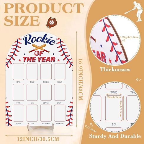 Wenqik Baseball My First Year Photo Board 12 Months Wooden Picture Frame Milestone Photo Board Rookie of The Year First Birthday Decoration for 1st Birthday Decor Baby Keepsake Gift, Fits 2" x 3" in Kuwait